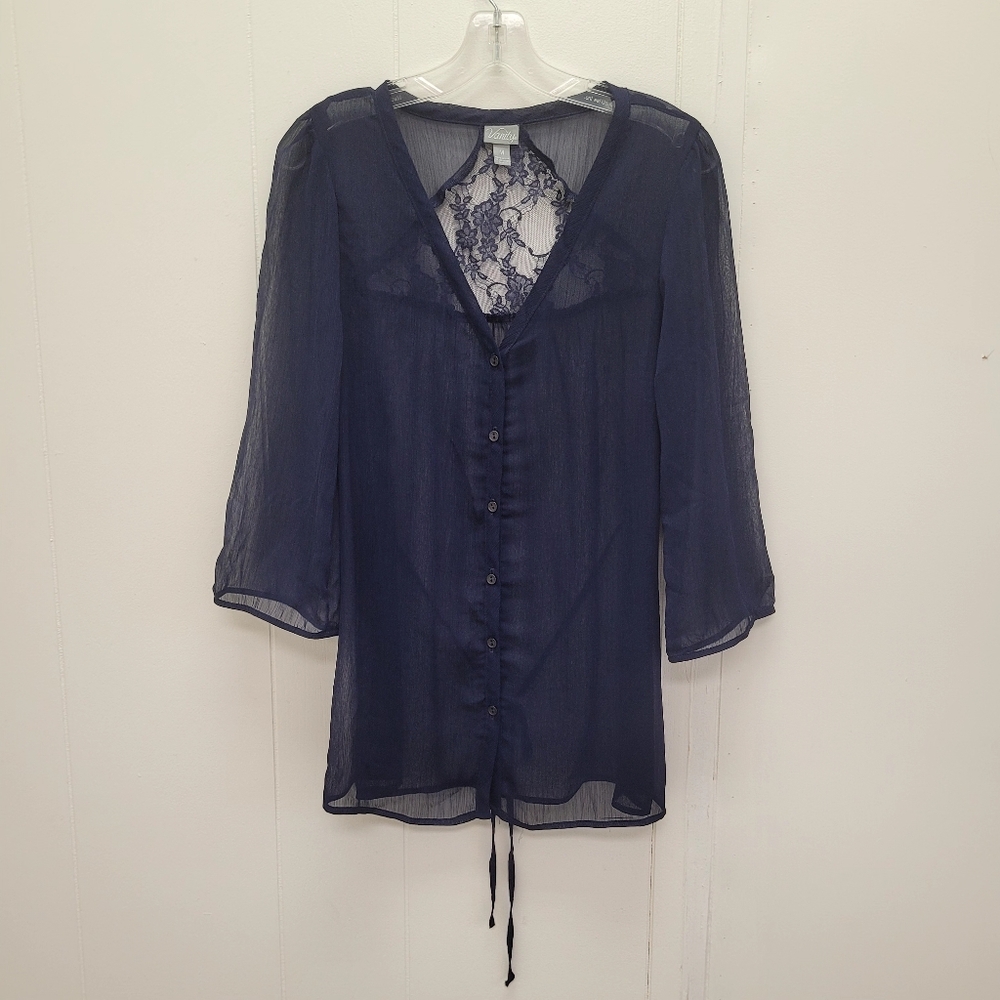 Vanity Sheer Crepe Long Sleeve Button Front Top